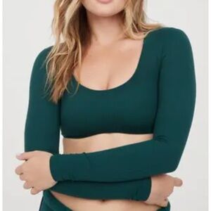 Offline By Aerie Real Me Super Cropped Long Sleeve Bra Top Green